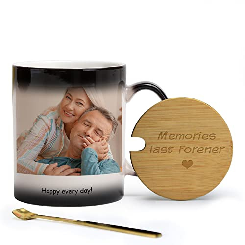 MUGKISS Taza de café personalizada, tazas que cambian de color, taza personalizada, fotos y texto en ambos lados, regalo único para cumpleaños, familia, amigos y amantes. (tapa B de 10 onzas)