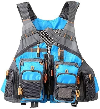 JKSPORTS Fly Fishing Vest Fishing Safety Life Jacket for Swimming Sailing Boating Kayak Floating Multifunction Breathable Backpack for Men and Women Kayak Vest Swim Vest (Sky Blue,with Foam)