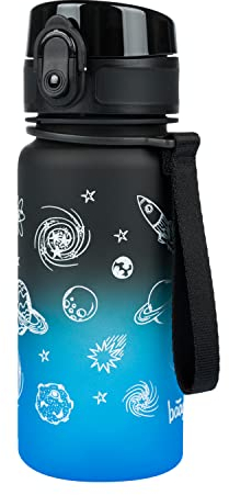 Baagl Kinder Trinkflasche Auslaufsicher Wasserflasche 350ml, Kindergarten Schule und Sport Flasche für Jungen Tritan (Space)