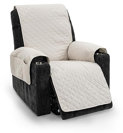 TIANSHU Wasserdichter Sesselschoner, Doppelseitig Verwendbarer Sesselbezug Relaxsessel Protector Haustierfreundlich rutschfest Abnehmbar und Waschbar Sesselschoner für Fernsehsessel(Elfenbein)