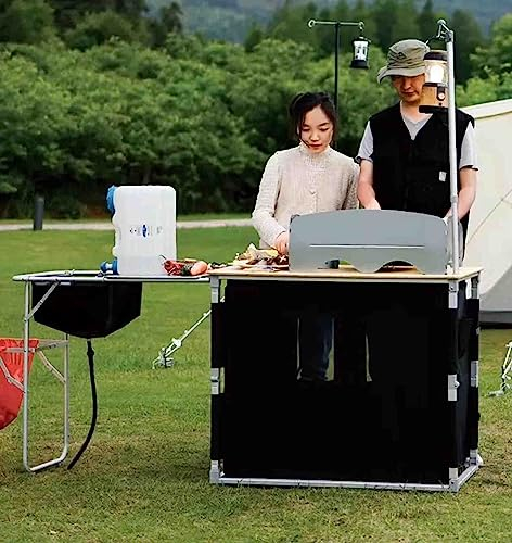 PRUJOY Cucina Mobile da Esterno Tavolo Pieghevole da Campeggio Fornello da Campo Armadietto da Viaggio a Guida autonoma per Auto con Telaio Laterale in Lega di Alluminio