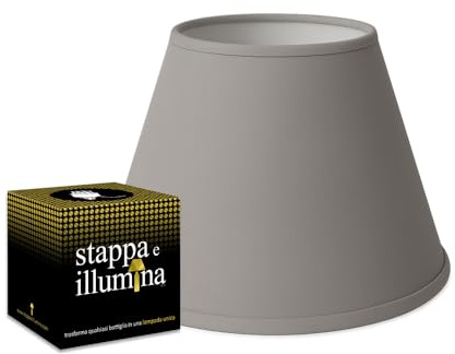 kit Paralume e Stappa e illumina per trasformare la tua lampada bottiglia con un paralume (Kit con paralume Grigio da 25cm)