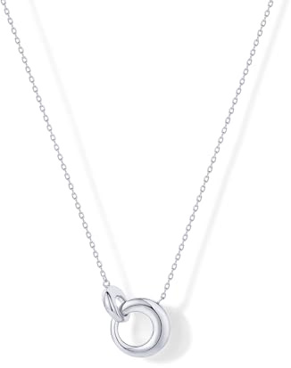 PAVOI Rhodium Plated Dainty Interlock Pendant Necklace for Women | Circle Link Pendant Necklaces