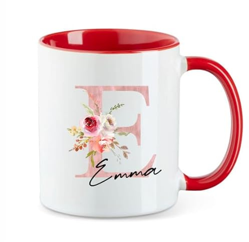 AWASG Taza con letra floral rosa – Personalizada con nombre – Taza de café de agradecimiento – Cerámica 330 ml (rojo), TP1701-008