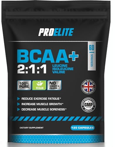 BCAA Capsule 3000mg Per Serving - 120 Vegan Capsules - 2:1:1 Branched Chain Amino Acids Capsules with Vitamin B12 & B6 - BCAA Powder Tablets Alternative - Pre Post Workout for Energy by PROELITE