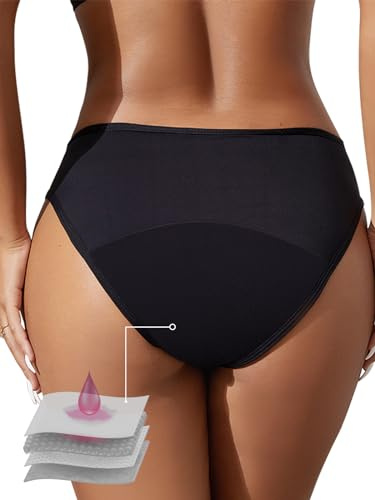 Aiseyi perioder badmode för simning kvinnor perioder baddräkt 4 lager läckagesäker menstrobyxor periodisk bikiniunderdel svart menstruation badtrosa ljusflöde för flickor, M, M