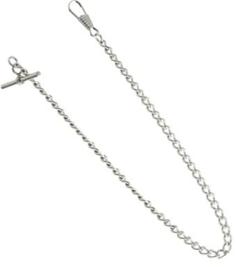 TINEASUR 65cm Metall Taschenuhrkette Silber mit T-bar Endstück Retro Gürtelkette für Damen Herren Jeans Weste Geschenk