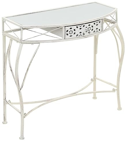 LAPOOH Beistelltisch, Kleiner Tisch, Sofatisch, Side Table, Laptop Tisch, Pflanzenhocker, Druckertisch, Telefontisch, Sofa Table, Tabletttisch, Französischer Stil Metall 82x39x76 cm Weiß