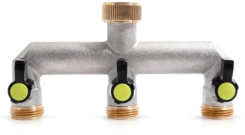 3-Wege Wasserhahn Wasserverteiler aus Messing,Verlängerter Griff Schlauch-Verteiler mit individuellen An/Aus-Ventilen,3/4 Zoll Wasseranschluss Verteiler, Schlauch-Verteiler für Geräte/Gartenschläuche