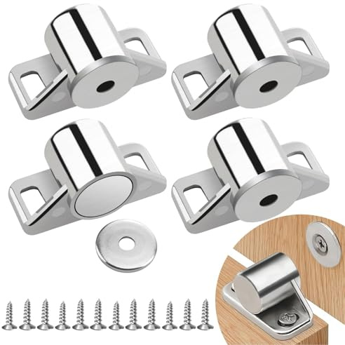 Taoduod 4 Pcs Magnetic Door Catch, Cabinet Cupboard Door Magnetic Catch 15KG Stainless Steel Magnetic Catches for Kitchen Cupboard, Wardrobe, Bathroom Cabinet, Drawer, Louver, Closet, Furniture Latch
