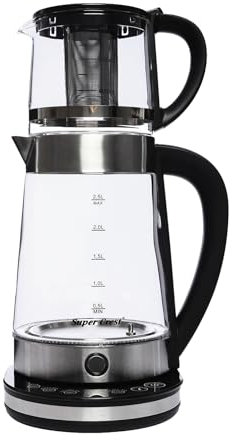 Teekocher,Elektrischer Wasserkocher,Elektrischer Wasserkocher mit Einstellbarer Temperatur,Mit Teebeutelhalter Sieb,1500 W,Zwei Gestapelte Teekannen (Glas)