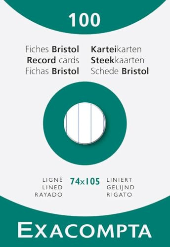 Exacompta - Ref. 13800B - kartong med 10 lådor med 100 operforerade linjerade bristol-kort - format 74 x 105 mm - - vit färg
