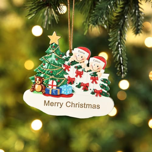 Jeweidea Personalisierte Weihnachtsanhänger mit Namen der Familie 2024 Weihnachtsbaumschmuck Holz Christbaumschmuck Aufhängen (A, Name 2)
