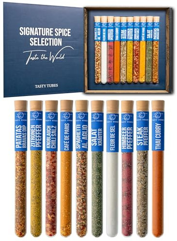 Tasty Tubes – Signature Spice Selection – Kryddset – Unik present för män & kvinnor – 10 olika kryddblandningar från hela världen – Presentbox för matlagningsentusiaster