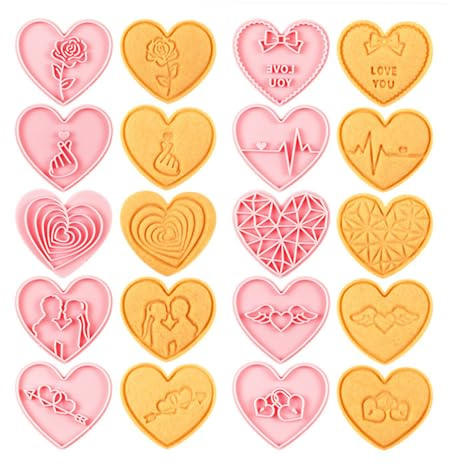 PTaizjjz Valentine's Day Cookie Cutter,10 PCS Heart Cookie Cutters,Plastic Love Cookie Stamps,Valentines Heart Shaped Biscuit Cutter Set