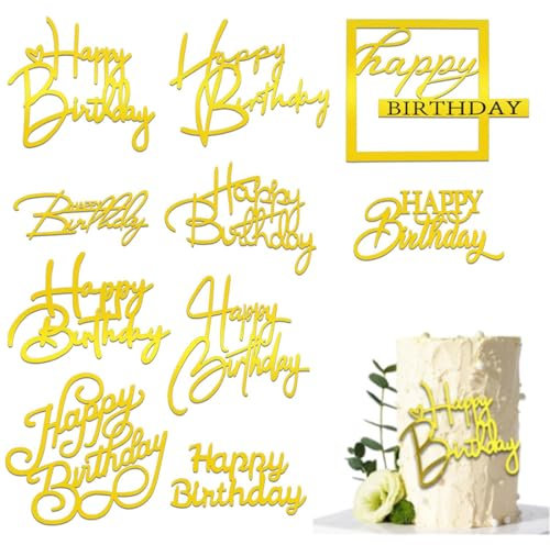 10 Pièces Topper Happy Birthday, Acrylique Paillettes Cupcake Toppers, Topper Gateau, Cake Topper pour Décorer Le Gâteau d'anniversaire pour Enfants, Adultes, Mère