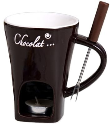 KANLVU Schokofondue Tasse Keramik Schmelzofen Mit 1 Eintauchgabel Butterwärmer Set Schokoladenfondue Für Schokolade Käsesud Fondueset(Curry)