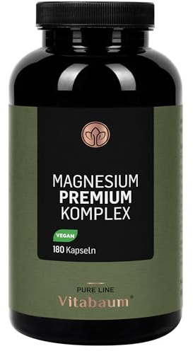 Vitabaum® Magnesium Premium Komplex - 410 mg elementares Magnesium pro Tag - 5 hochwertigen Formen - Hochdosiert - 180 Kapseln - Vegan, Glutenfrei - 3 Monate Vorrat