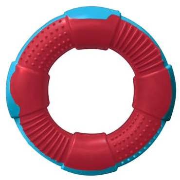 DUR Medium Ring Dog Tug Toy, Red/Blue, Blackberry Scent, Durable Recycled Rubber – Interactive and Near Indestructible Dog Chew Toy for Boredom, Teeth Cleaning, Puppy Teething & Playtime, 13cm