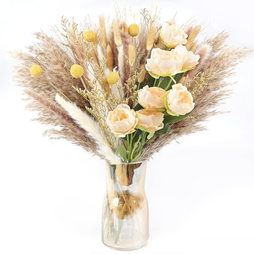 96 bouquet di erba della pampa essiccata, bouquet di fiori secchi per matrimoni, fiori bohémien, decorazione per la casa e la tavola, rustica, decorazione per la casa e il giardino