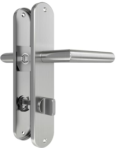 DIYGEEK Poignée de WC, Serrure de porte de salle de bain Poignée de porte, Garniture de porte pour salle de bain, Poignées de porte pour épaisseur de porte 36-41/46-51 mm, Argenté Brossé