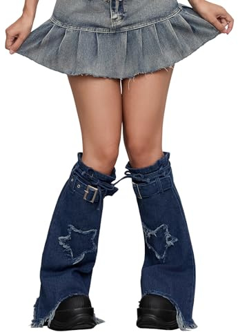 Fexofao Gothic Beinstulpen Damen Mädchen Y2k Harajuku Gothic Beinwärmer Punk Kawaii Warme Socken mit Schnalle, blau, One size