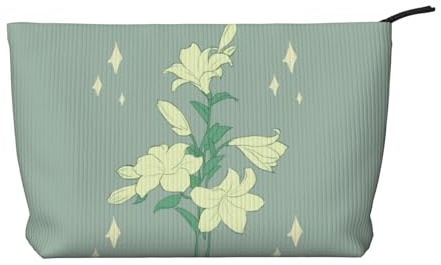 WBQLSL Trousse de maquillage en velours côtelé imprimé lys blancs de dessin animé – Sac de rangement cosmétique essentiel de voyage