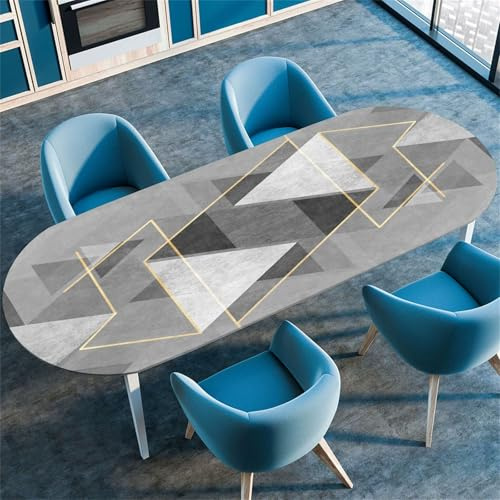 Morbuy Tischdecke Oval mit Gummizug, Geometrisch Stil Tischtuch Oval Elastisch Wasserdicht Tischdecken Abwischbar Gartentischdecken Tischschutz für Party Küche (Dreieck,132x229cm)
