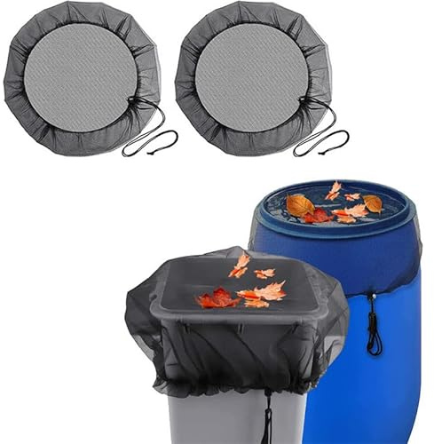 2 Pièces Filet de Protection Réglable pour Citerne de Pluie – Housse avec Cordon de Serrage, Protection Contre Moustiques, Feuilles et Débris, Filet Durable pour Tonneau d’Eau (60cm)