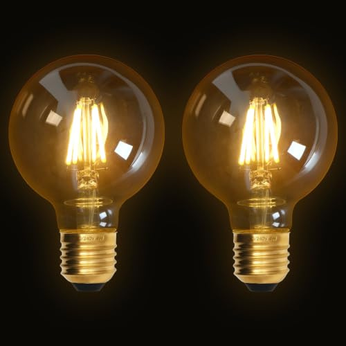Terafeels 2 Pack E27 Vintage LED Light Bulbs, G80, 4W, 220-240V, 2700K Warm White Glow, Amber Glass, Edison Screw in Light Bulb