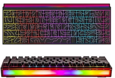 MechLands NK68 - Tastiera da gioco cablata con lightbox, tastiera meccanica compatta al 65%, hot-swap, tasti traslucidi, NKRO per Win/Mac/Android (topografico nero)