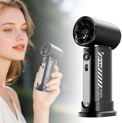 Portable Rechargeable Handheld Fan With Powerful Airflow Perfect Personal Outdoor Activities And Use Heater with (Black, 13.4x6.1x4cm)