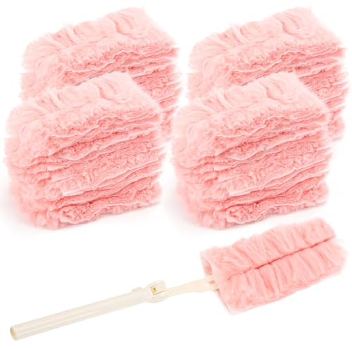 BREANIFULL 40 Stück für Swiffer Duster Staubmagnet Nachfüllpack Set mit 1 Handgriff Einweg Magnet Staubwedel für Swiffer Duster für Eine Breite Palette Von Reinigungsaufgaben im Alltag zu Hause (Pink)
