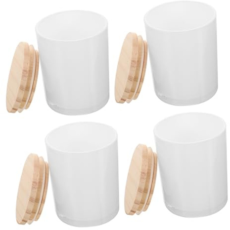 VALICLUD 4pcs Empty Glass Candle Jars Wooden Lids DIY Candle Making Containers for Tea Light Holders Cups for Home Decor