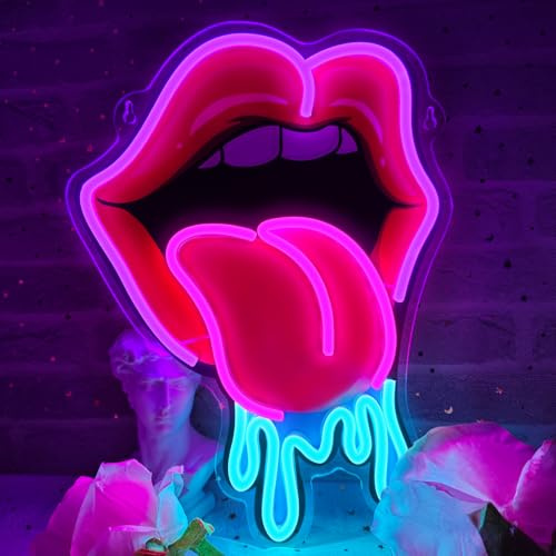 Flixyticy Insegne al neon per decorazioni murali, insegne colorate illuminate a LED alimentate tramite USB e dimmerabili per camere da letto, dormitori, feste, compleanni (Lips)