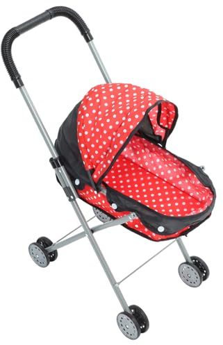 ORFOFE Leichter Puppenwagen mit Roter Schwarzer Punkte Design Realistischer Puppenbuggy für Fördert Kreatives Rollenspiel und Mobiles Geeignet für Mädchen Ab Jahren