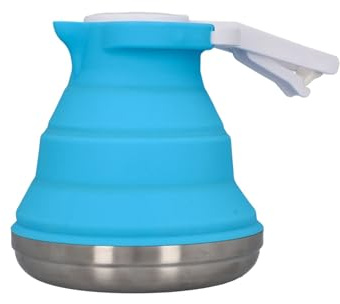cartrend Caravan Wasserkessel faltbar, Camping Wasserkocher, 1,5 Liter Fassungsvermögen, platzsparend zusammenklappbar, Silikon, Edelstahlboden, ideal für Wohnmobil, Wohnwagen, Reise, blau, 1 Stück