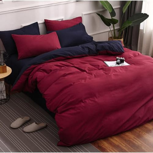 ZCCZJS Color sólido Bloque de Color Reversible Cubierta de edredón Conjunto de Cama con Almohada monocromática - sábanas de algodón de algodón lavadas de 4 Piezas Juego de Comodidad