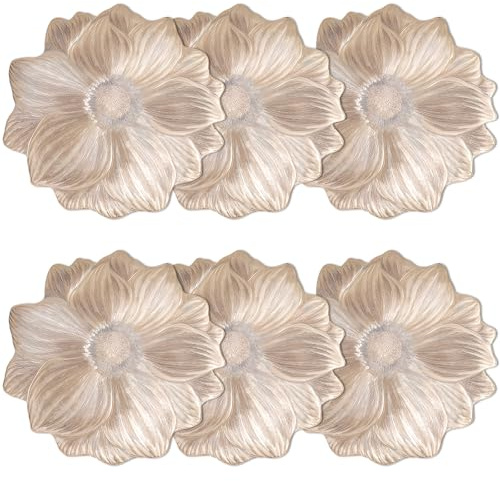 6er Set Runde Platzsets 39 cm, Elegante PVC Tischsets mit Blumenmuster, Hitzebeständige & Abwaschbare rutschfeste Platzdeckchen für Küche & Esstisch (Gold)