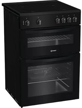 Indesit IDE6VMB 60cm Electric Ceramic Cooker – Black, Double Oven, Ceramic Hob, Fan-Assisted Cooking, Easy Clean Enamel, Grill Function, Spacious Main Oven, Modern Freestanding Cooker