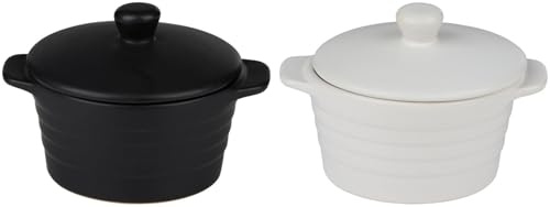 FercasaShop® Set 2 Mini Casseruole con Coperchio 13x10cm 210ml - Tegami Individuali Forno Ceramica Porcellana - Ideali Porzioni Singole Dessert Gratinati