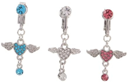 ifundom 3piezas Pinza Ombligo de Cristal Pinza Falsa de Corazón Circonitas y Alas de Ángel Piercing sin Perforación Ombligo Joyería de Fiesta
