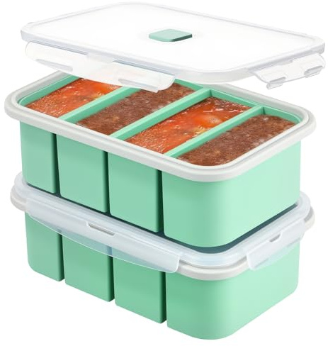 Suppe Einfrieren Behälter, 2 Packs Suppe Gefrierschrank Eiswürfelform mit Deckel, Silikon-Gefrierformen für Lebensmittel, Vorratsbehälter Suppenbehälter für Suppe, Brühe, Sauce, Eiswürfel