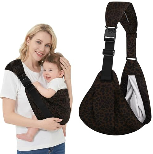 AYESY Baby Carrier, Portable Toddler Sling Carrier with Adjustable Thick Shoulder Straps, Soft Baby Sling for Newborn Up to 3-24 Months, Breathable and Comfortable(Leopard)