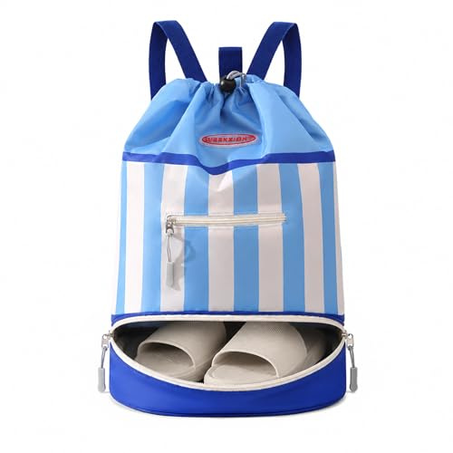 dellyy Mochila de Natación para Niños, Mochila Piscina Niña Impermeable con Compartimento para Zapatos, Bolsa de Natación für Pool, Strand und Reisen (Azul)