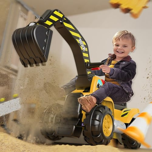 Bagger zum draufsitzen, Sitzbagger mit beweglicher Schaufel, Rutschauto mit Staufach, Aufsitzbagger mit Sound-Lenkrad, Rutschfahrzeug ab 1 Jahr, 89 × 32 × 45 cm (Camouflage)