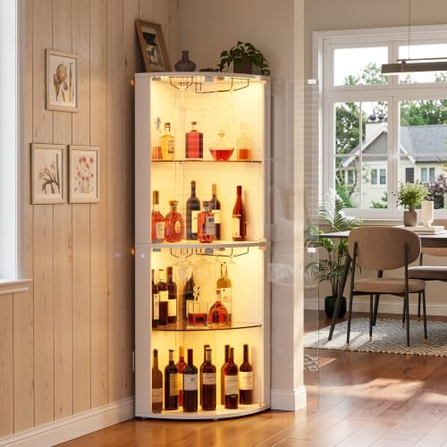Vitrina de vino blanco de cristal con 4 estantes, mueble de almacenamiento antipolvo en pie, para salón, casa, bar, 159 x 48 x 48 cm