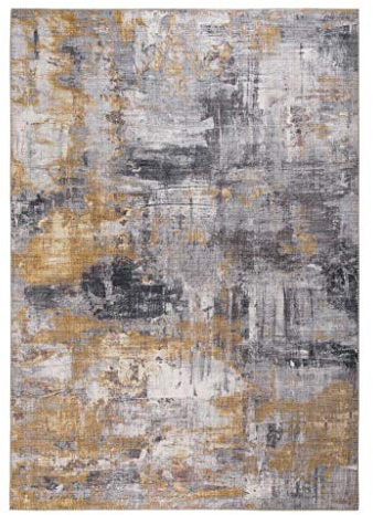 -LUXOR- living Teppich Wohnzimmer Prima im Vintage Design - Wohnzimmerteppich Teppich Kurzflor Digitaldruck in zeitlosem Design Grau-gelb 80 x 150 cm