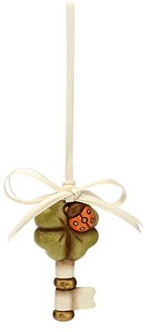 THUN - Chiave Portafortuna da Appendere, con Quadrifoglio e Coccinella - Bomboniera - Linea Cerimonia - Formato Mini - Ceramica - 3 x 1,4 x 6 h cm