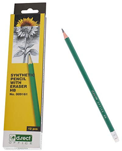 D.RECT Bleistift mit Radiergummi 12 Stück - Synthetischer Bleistifte Set mit 12 Bleistifte Vorgespitzt - Härtegrad HB